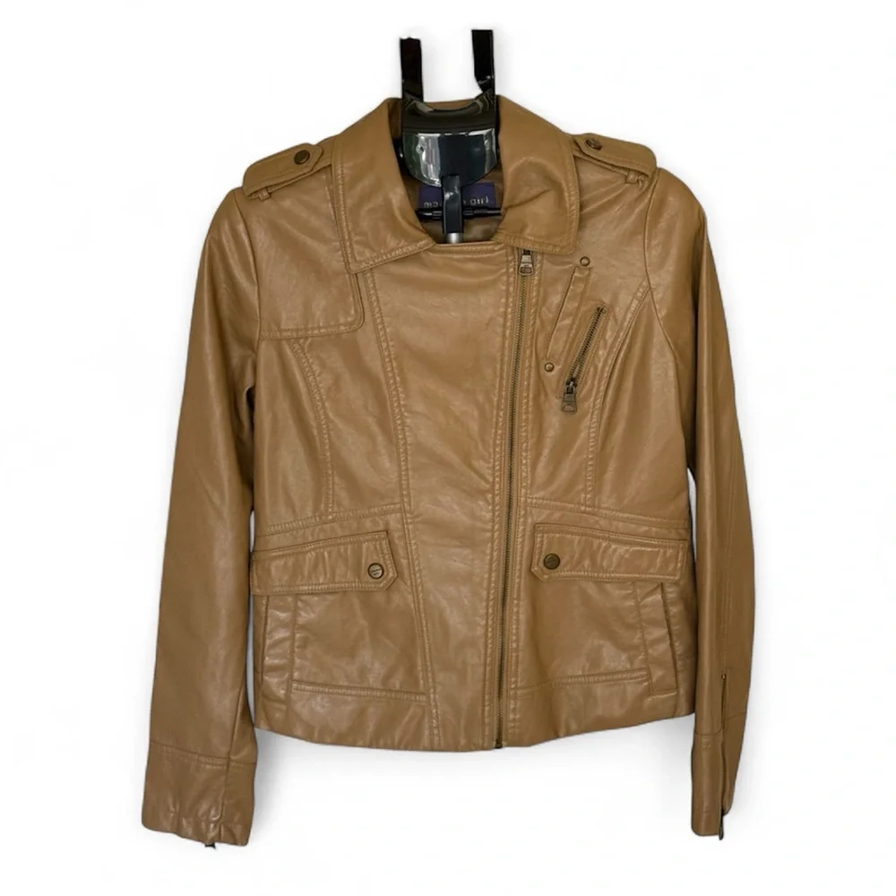 🧥 Madden Girl Faux Leather Moto Jacket – Tan (Size Large) - Picture 1 of 11